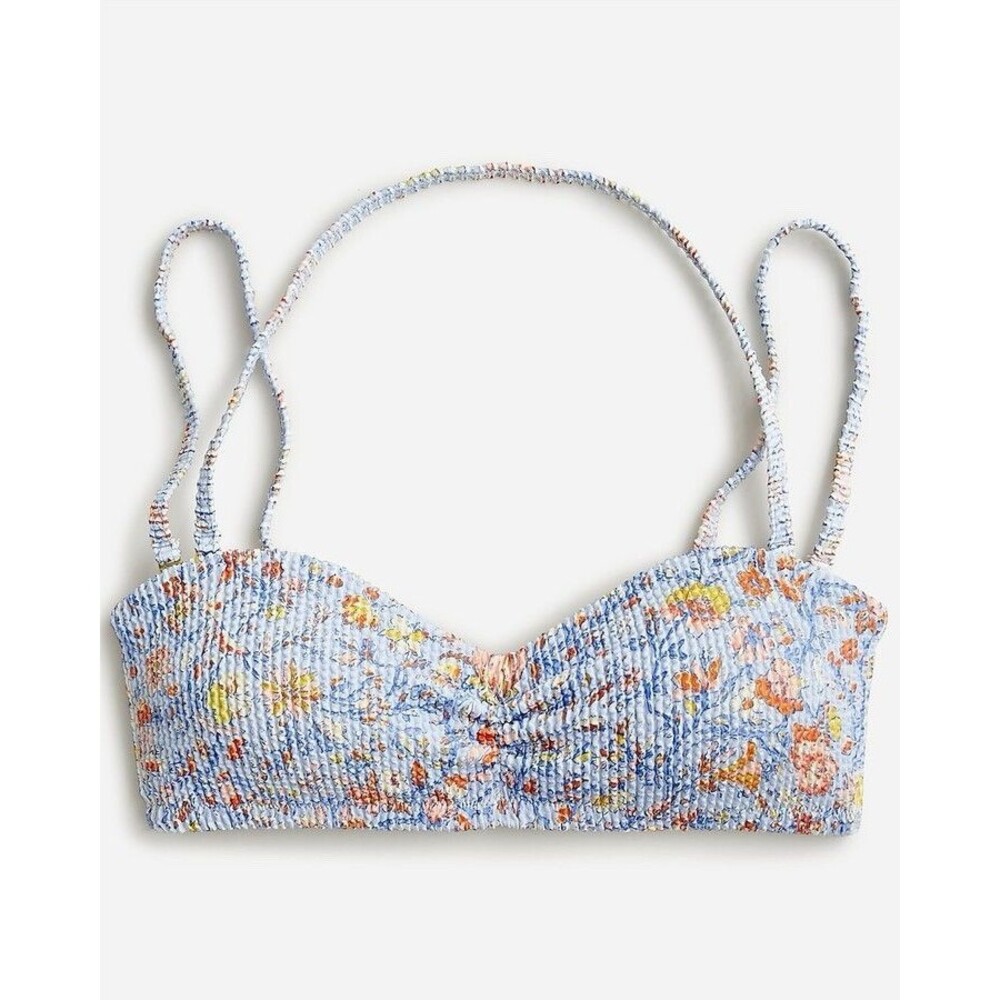 J. Crew Scrunchie Sweetheart Bikini Top Afternoon Blue Floral Size 3X NWT
